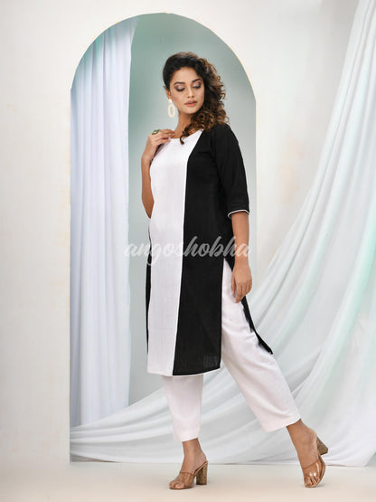 White Cotton Bengal Handwoven Kurta Set