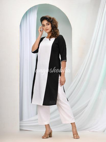 White Cotton Bengal Handwoven Kurta Set