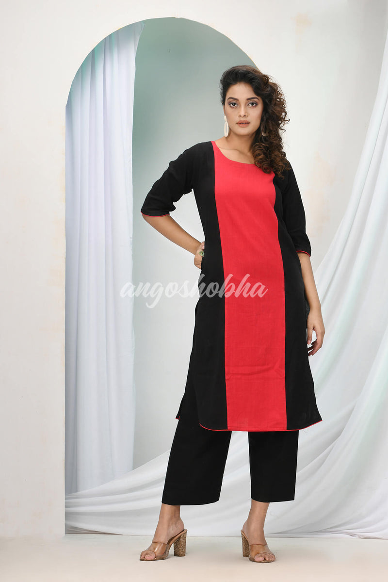Red Cotton Bengal Handwoven Kurta Set