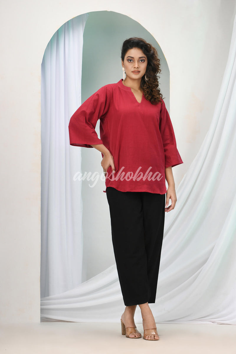 Maroon Cotton Bengal Handwoven Kurta Set