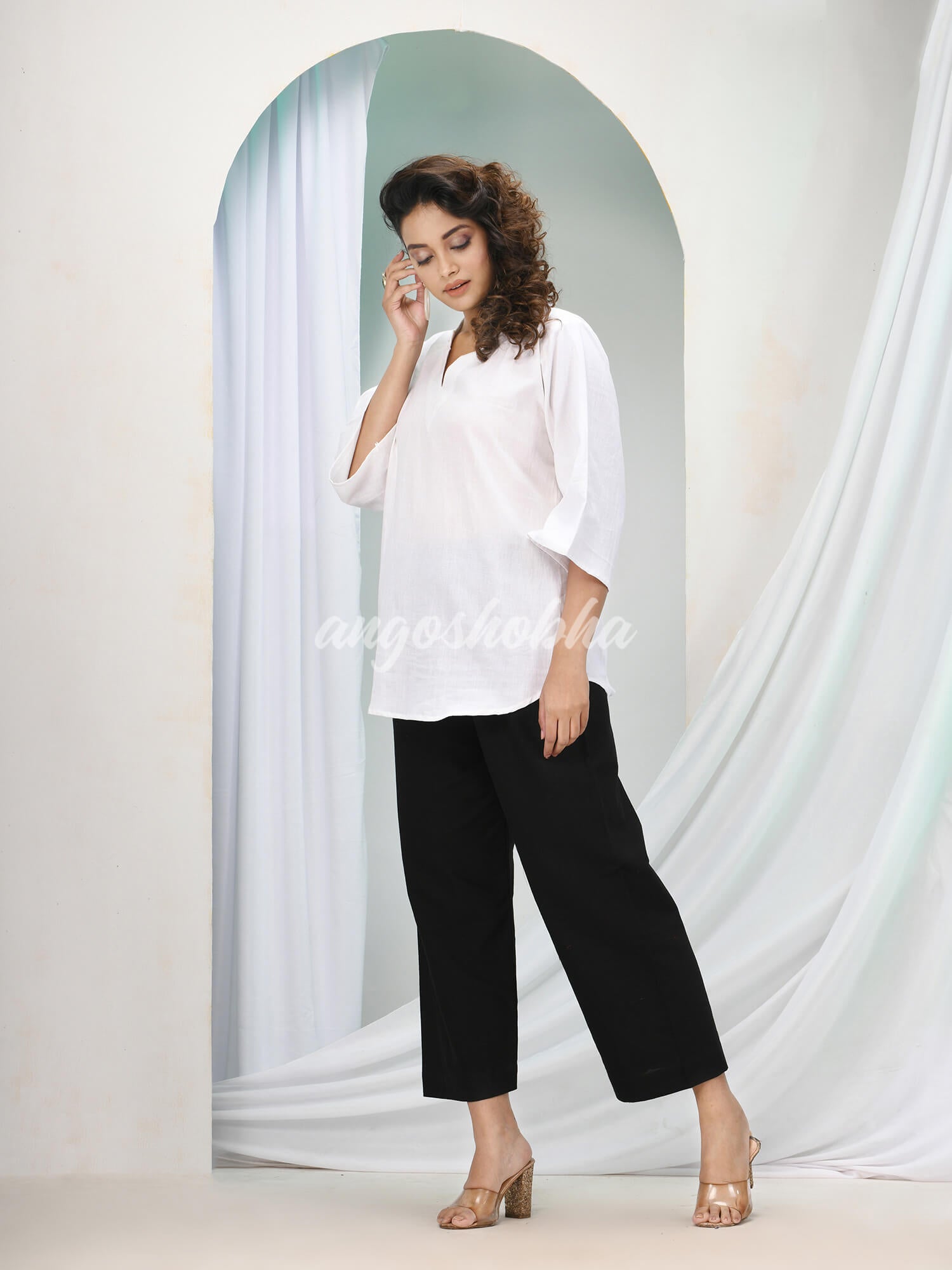 White Cotton Bengal Handwoven Kurta Set