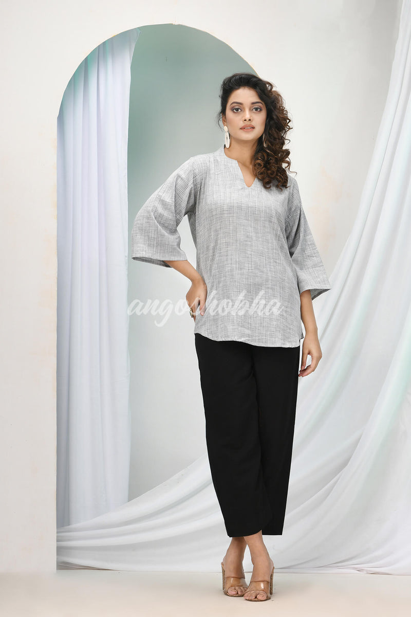 Silver Cotton Bengal Handwoven Kurta Set