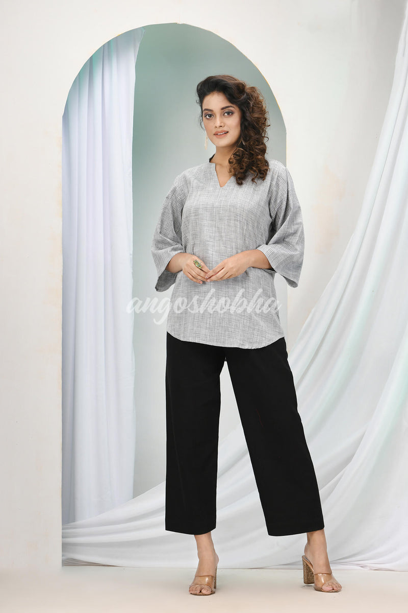 Silver Cotton Bengal Handwoven Kurta Set