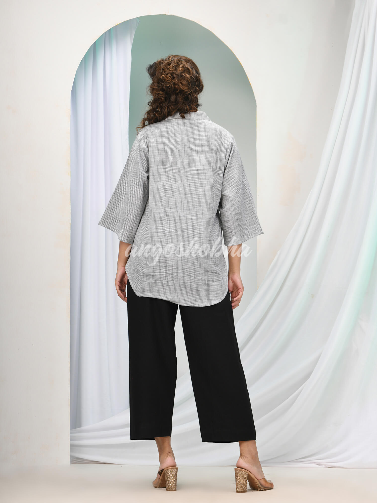 Silver Cotton Bengal Handwoven Kurta Set