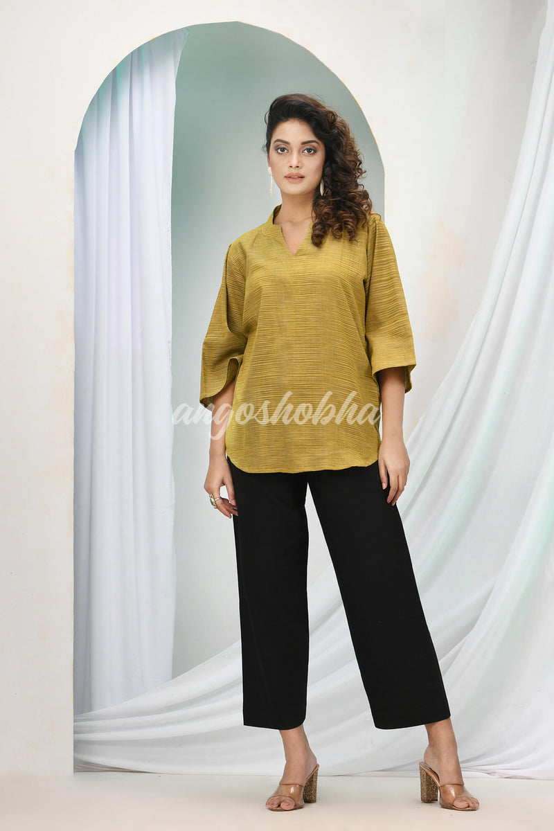 Mustard Cotton Bengal Handwoven Kurta Set