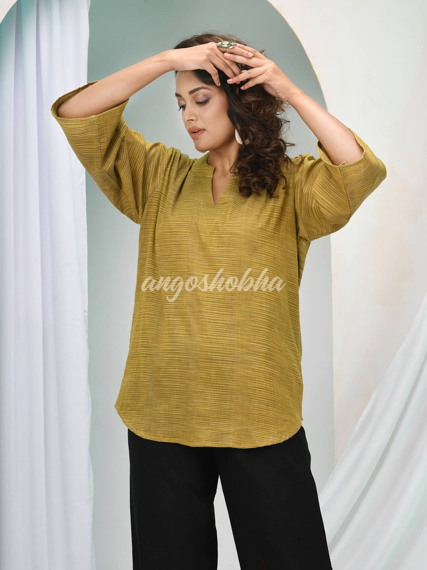 Mustard Cotton Bengal Handwoven Kurta Set