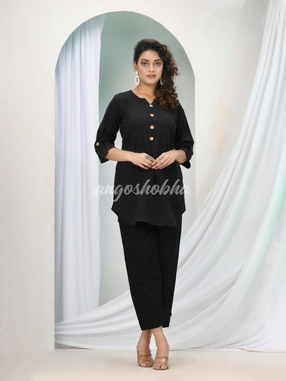 Black Cotton Bengal Handwoven Kurta Set