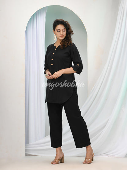 Black Cotton Bengal Handwoven Kurta Set