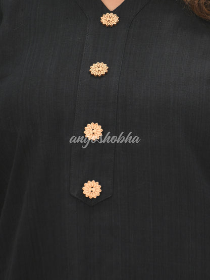 Black Cotton Bengal Handwoven Kurta Set