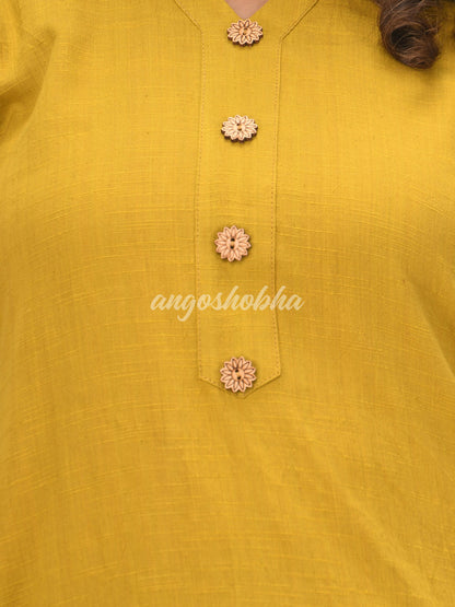 Mustard Cotton Bengal Handwoven Kurta Set