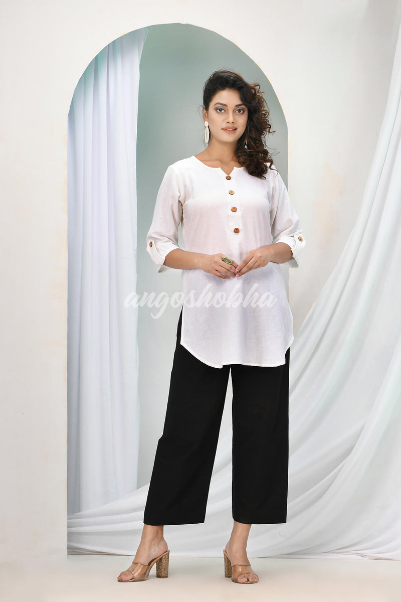 White Cotton Bengal Handwoven Kurta Set