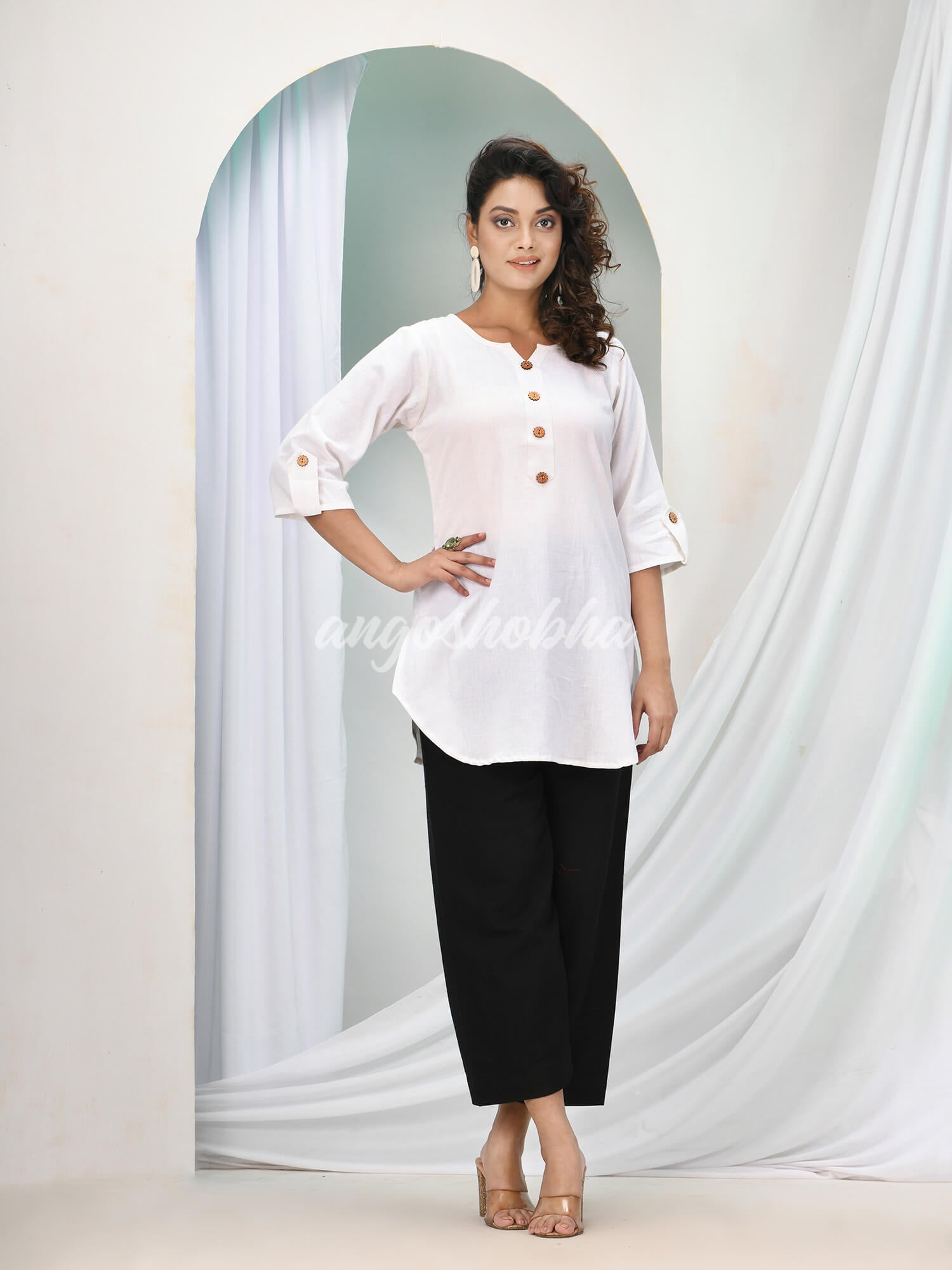 White Cotton Bengal Handwoven Kurta Set