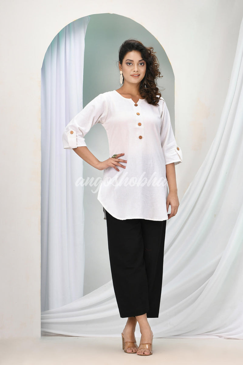 White Cotton Bengal Handwoven Kurta Set