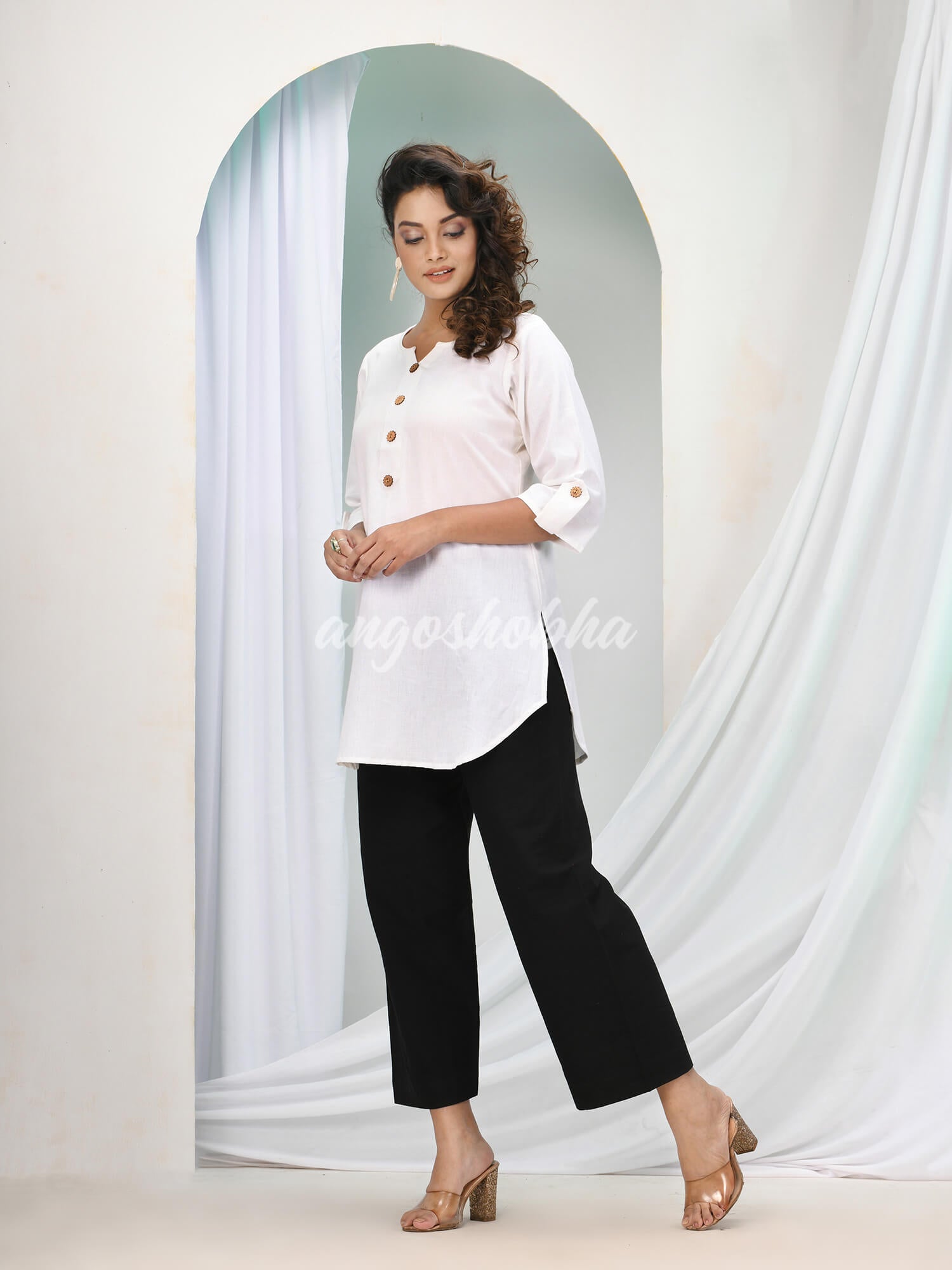 White Cotton Bengal Handwoven Kurta Set