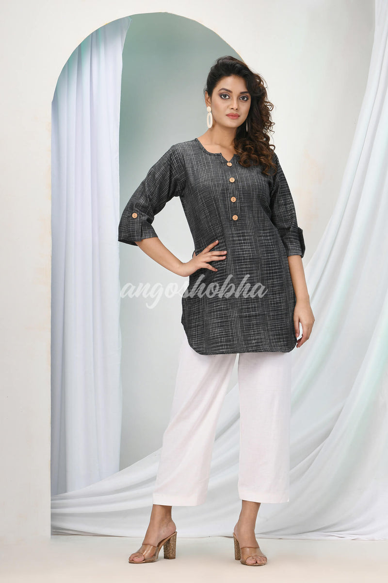 Black Cotton Bengal Handwoven Kurta Set