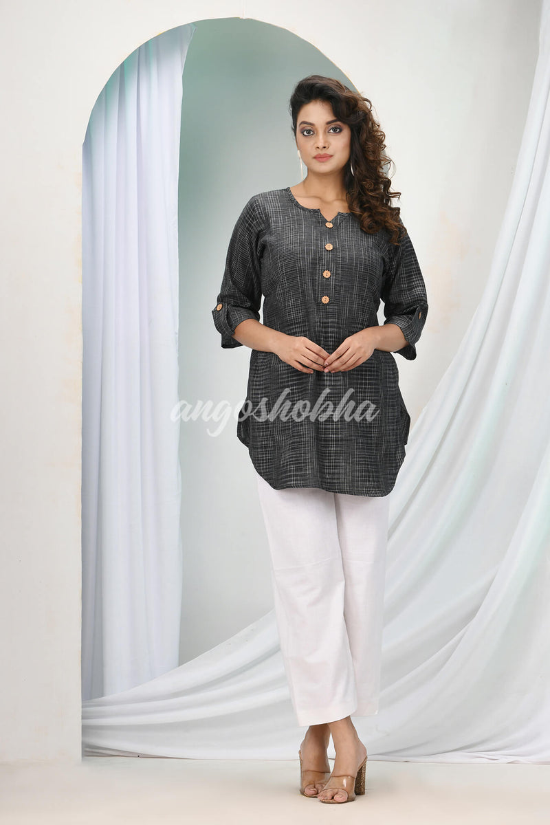 Black Cotton Bengal Handwoven Kurta Set