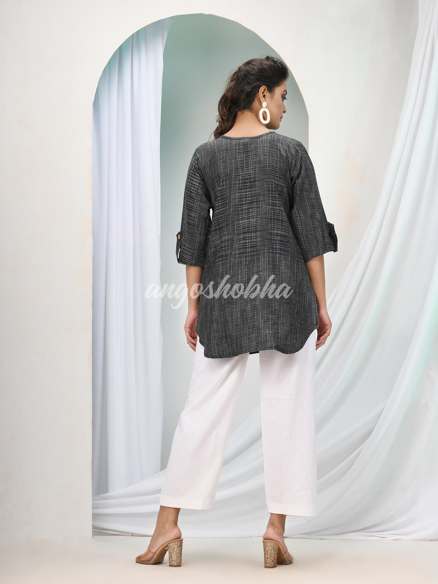 Black Cotton Bengal Handwoven Kurta Set