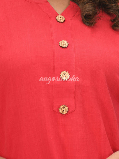 Red Cotton Bengal Handwoven Kurta Set