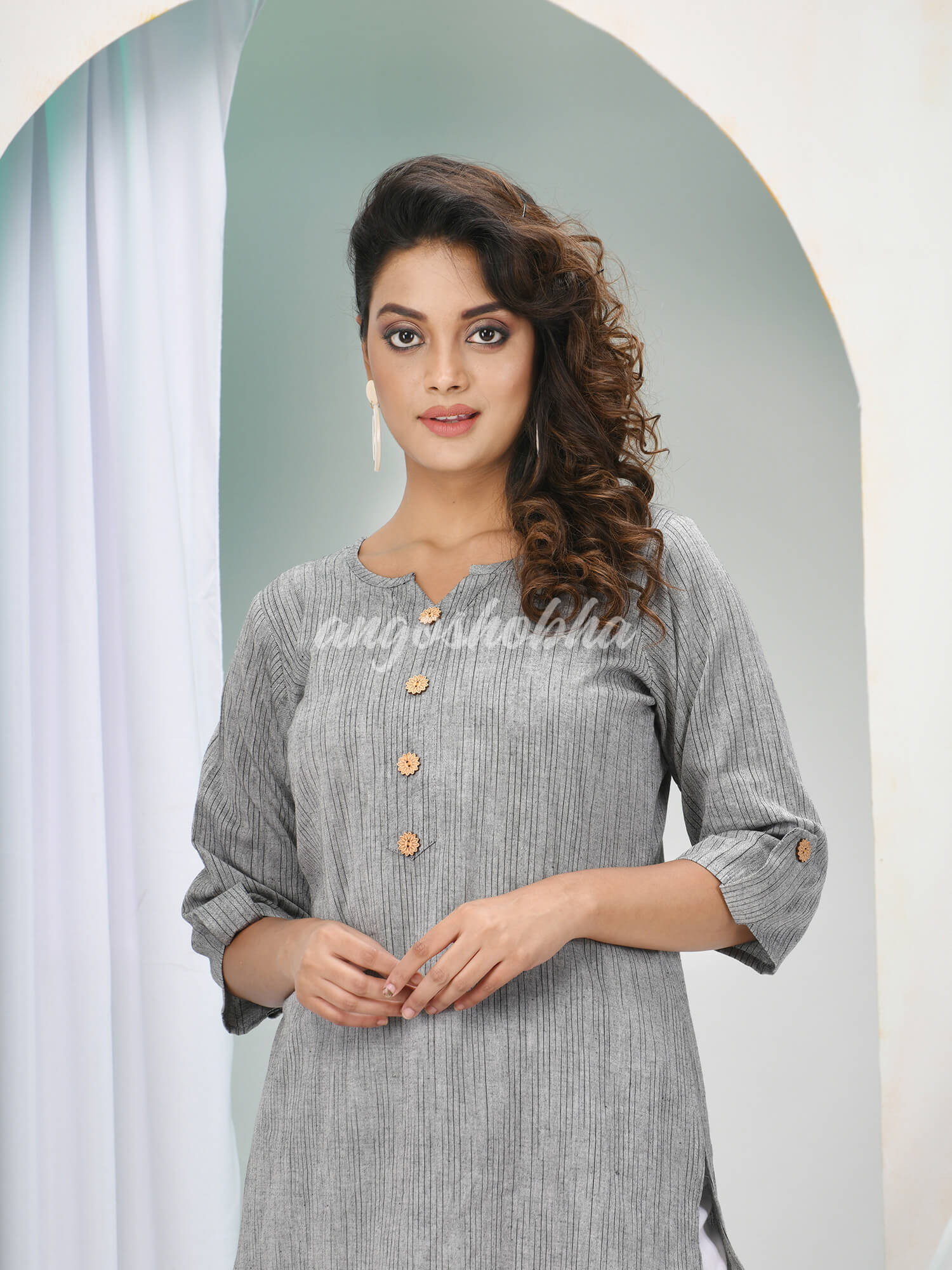 Silver Cotton Bengal Handwoven Kurta Set