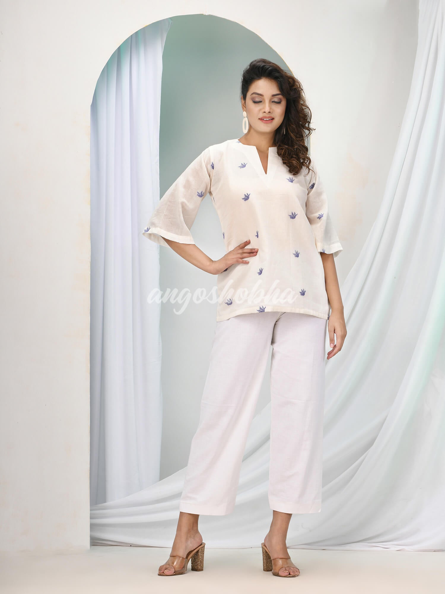 White Cotton Bengal Handwoven Kurta Set