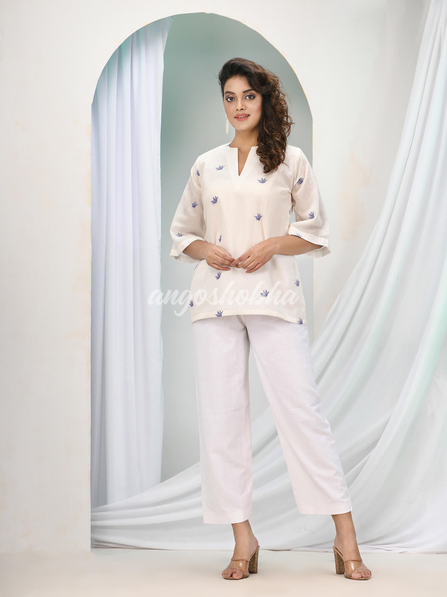 White Cotton Bengal Handwoven Kurta Set