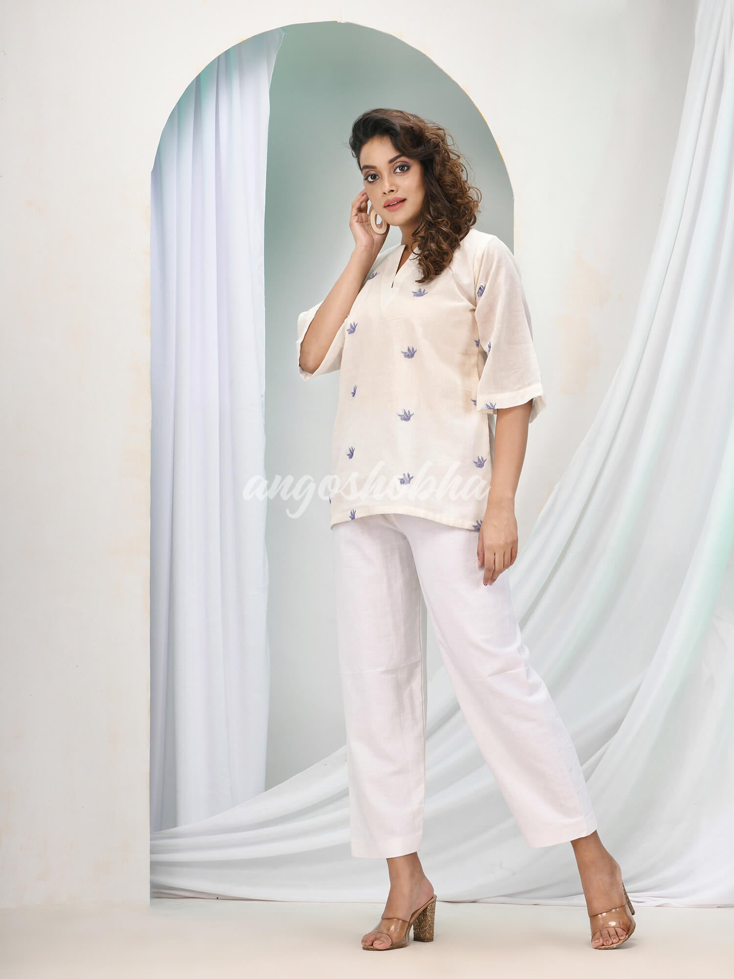 White Cotton Bengal Handwoven Kurta Set