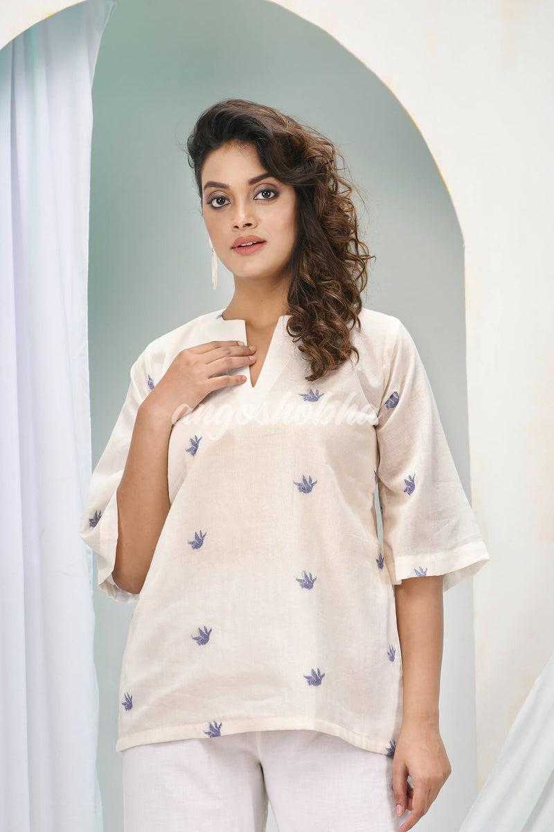 White Cotton Bengal Handwoven Kurta Set