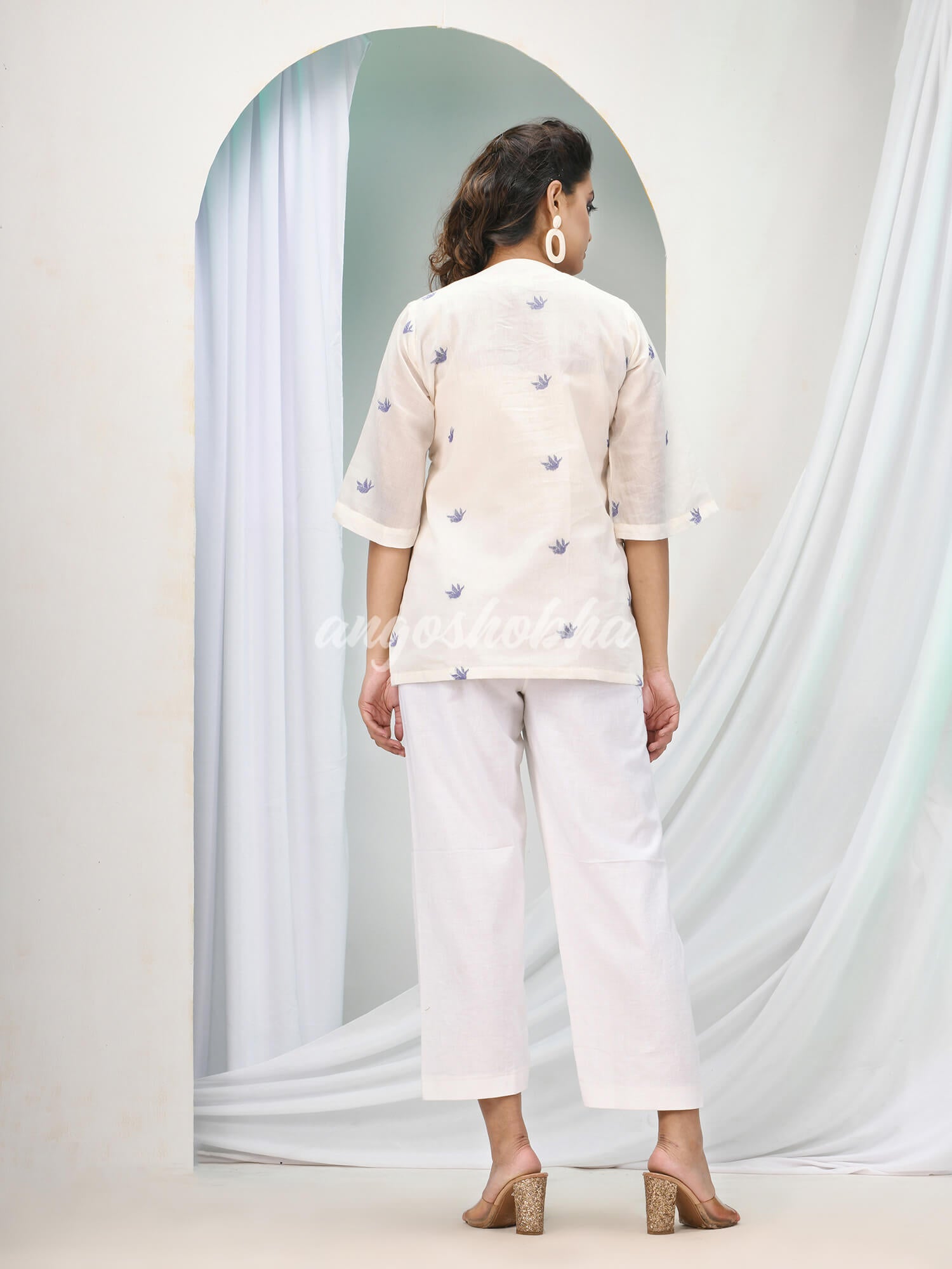 White Cotton Bengal Handwoven Kurta Set