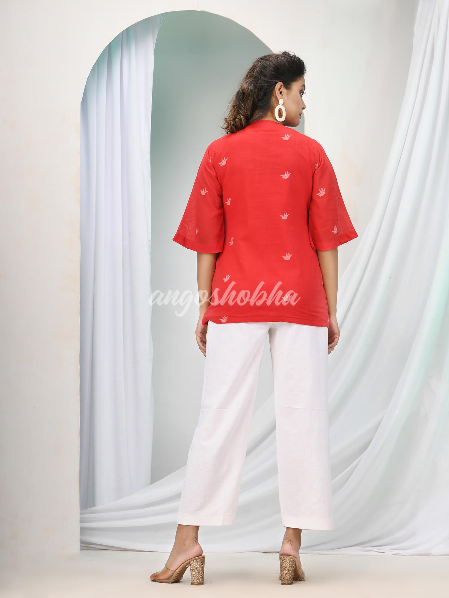 Red Cotton Bengal Handwoven Kurta Set