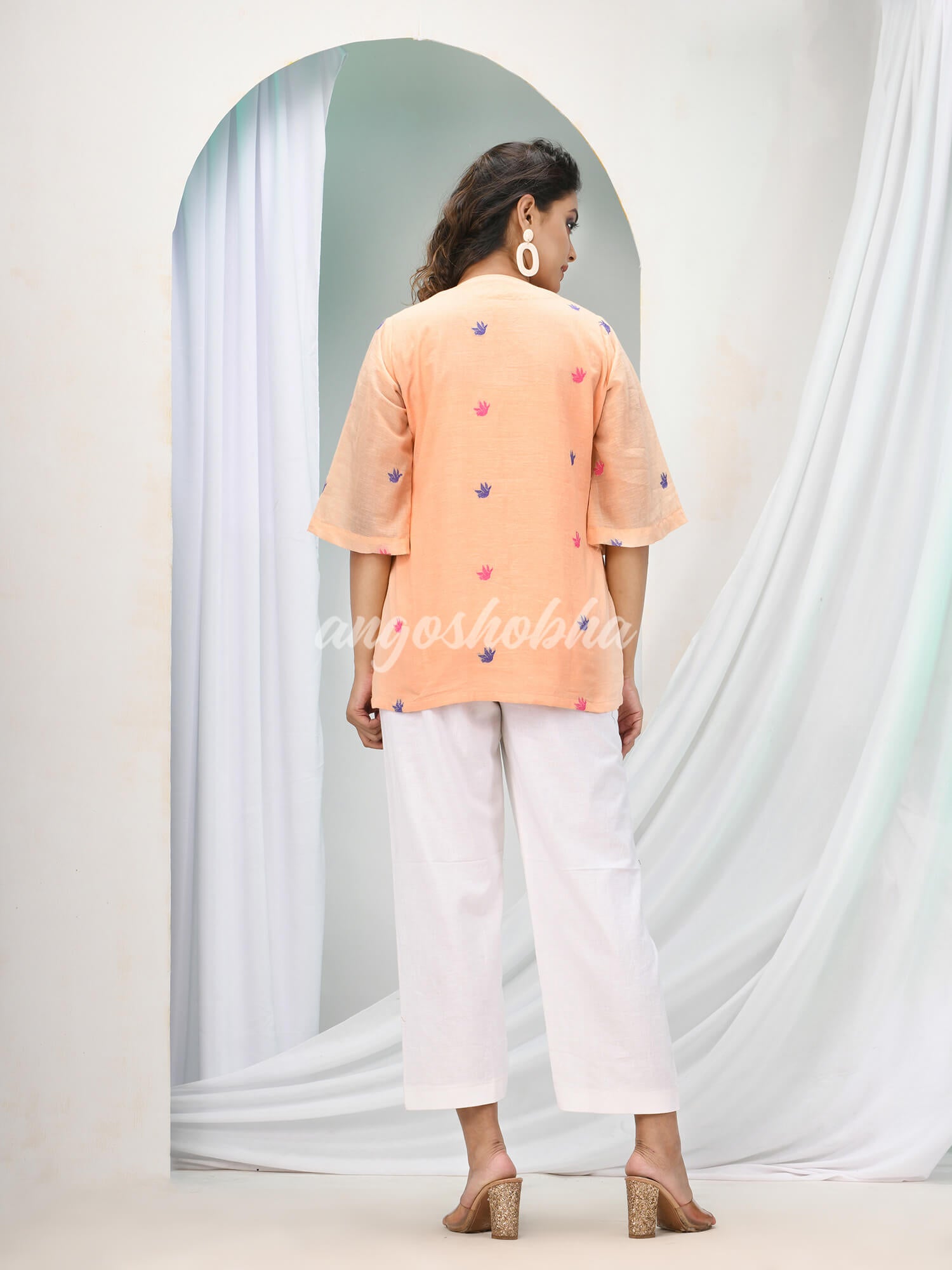 Deep Peach Cotton Bengal Handwoven Kurta Set