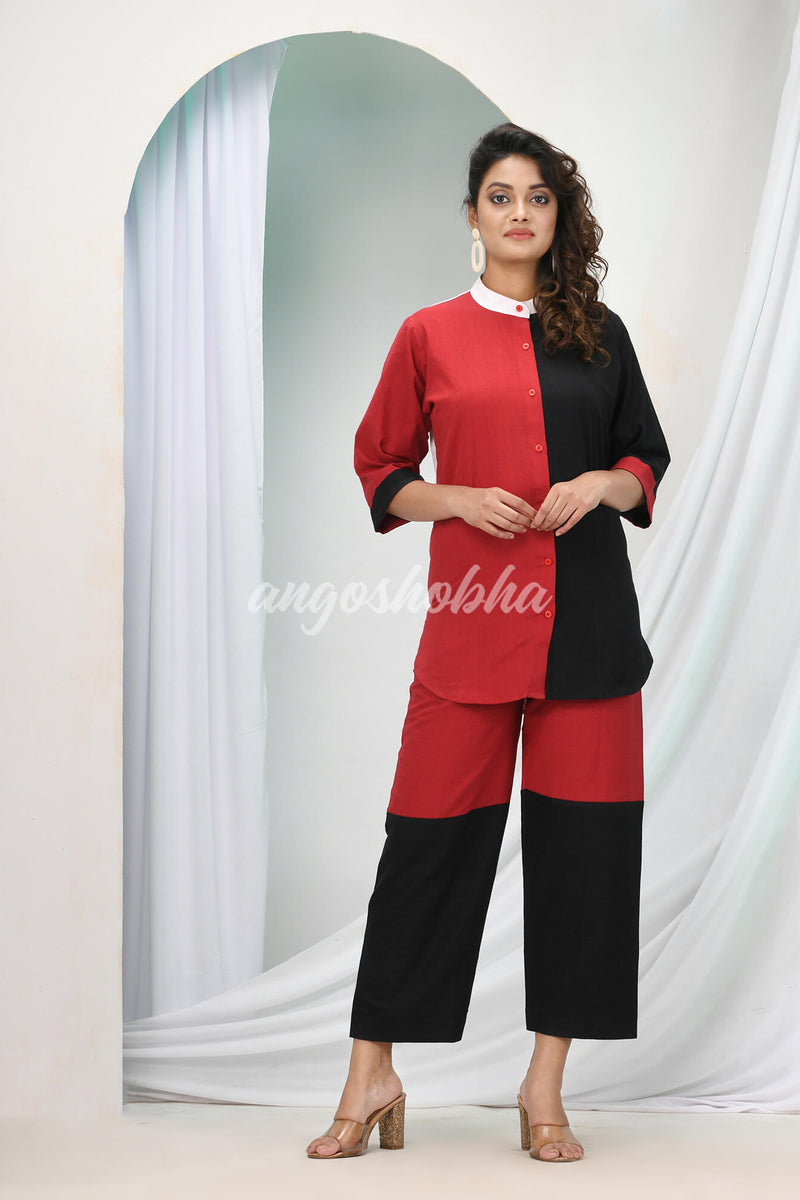 Maroon Cotton Bengal Handwoven Kurta Set