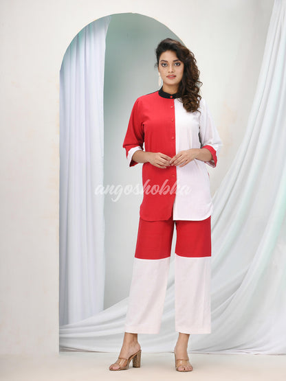 Red Cotton Bengal Handwoven Kurta Set