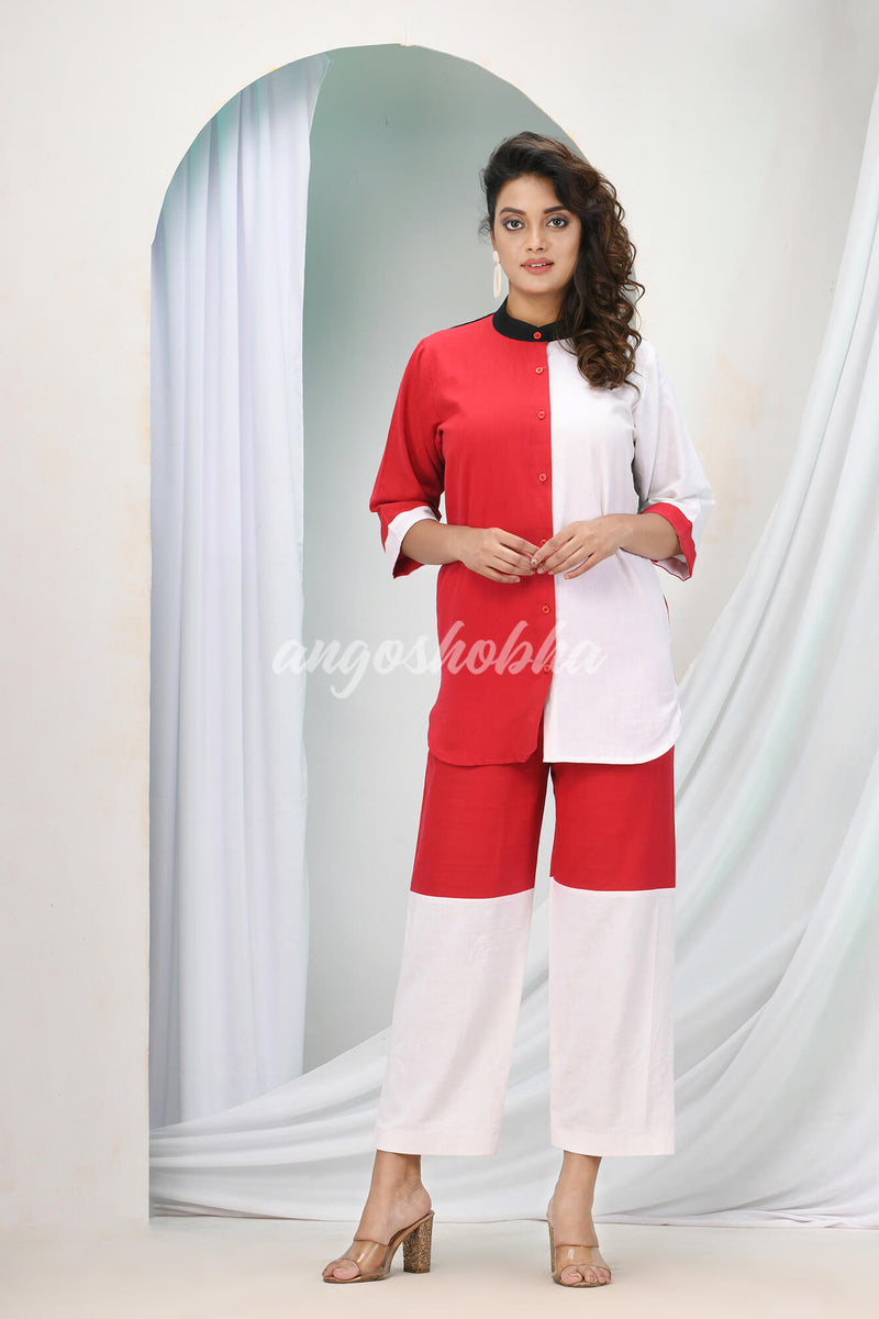 Red Cotton Bengal Handwoven Kurta Set