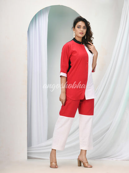 Red Cotton Bengal Handwoven Kurta Set