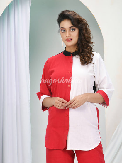 Red Cotton Bengal Handwoven Kurta Set