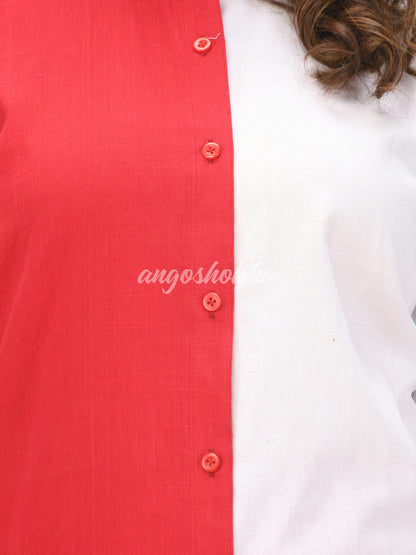 Red Cotton Bengal Handwoven Kurta Set