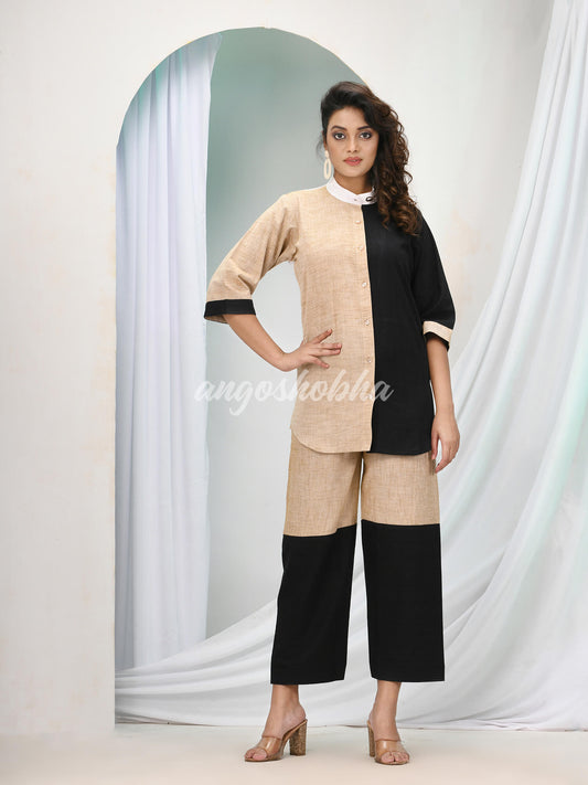 Beige Cotton Bengal Handwoven Kurta Set