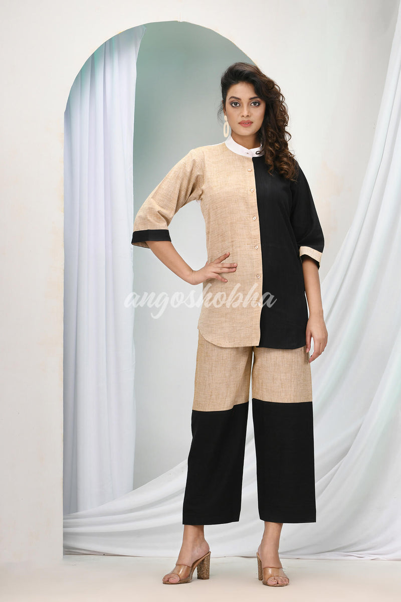 Beige Cotton Bengal Handwoven Kurta Set