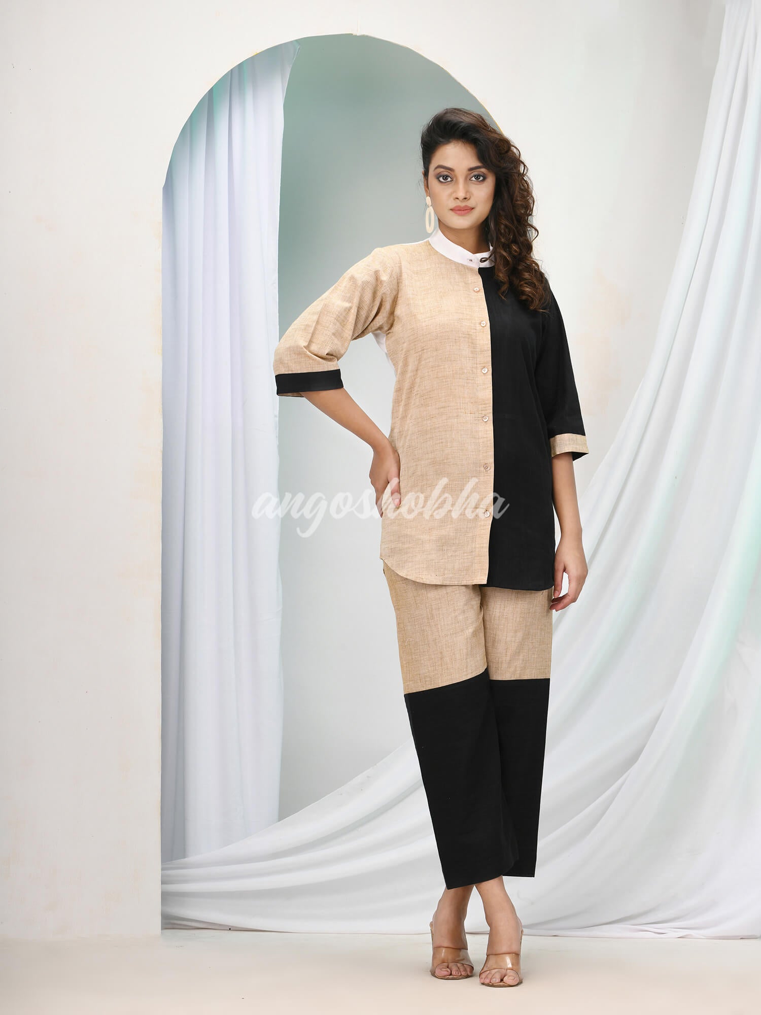 Beige Cotton Bengal Handwoven Kurta Set