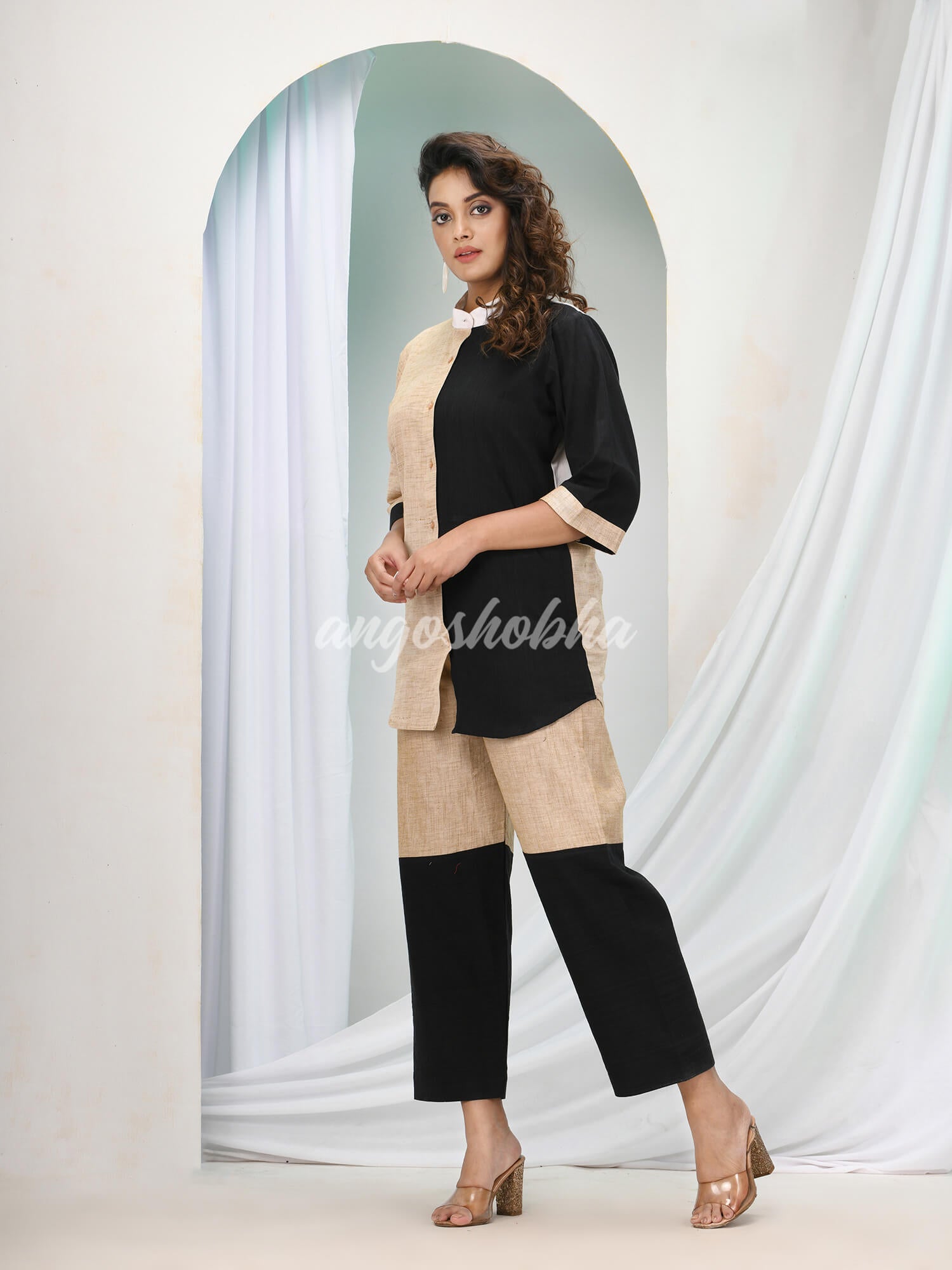 Beige Cotton Bengal Handwoven Kurta Set