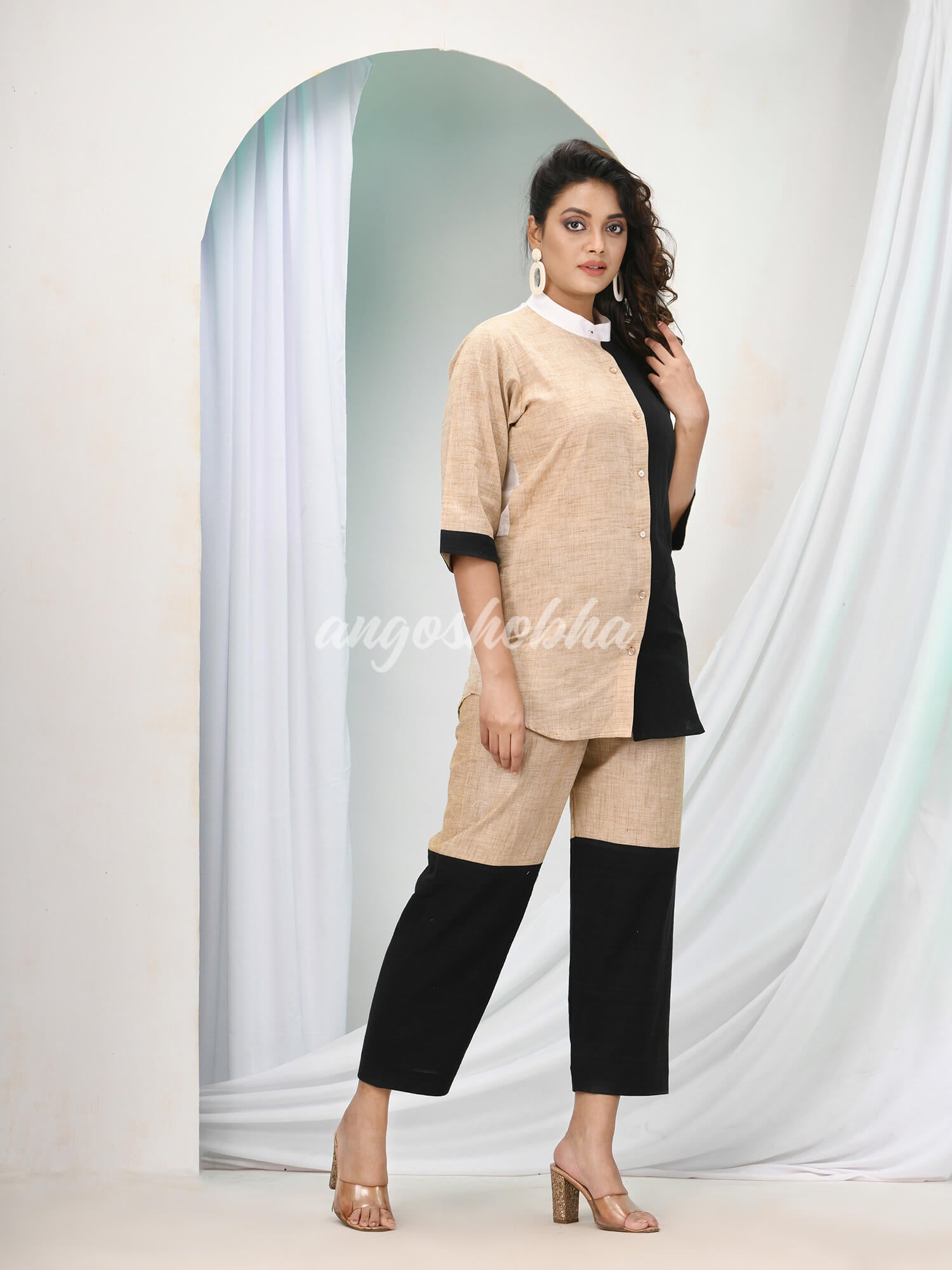 Beige Cotton Bengal Handwoven Kurta Set