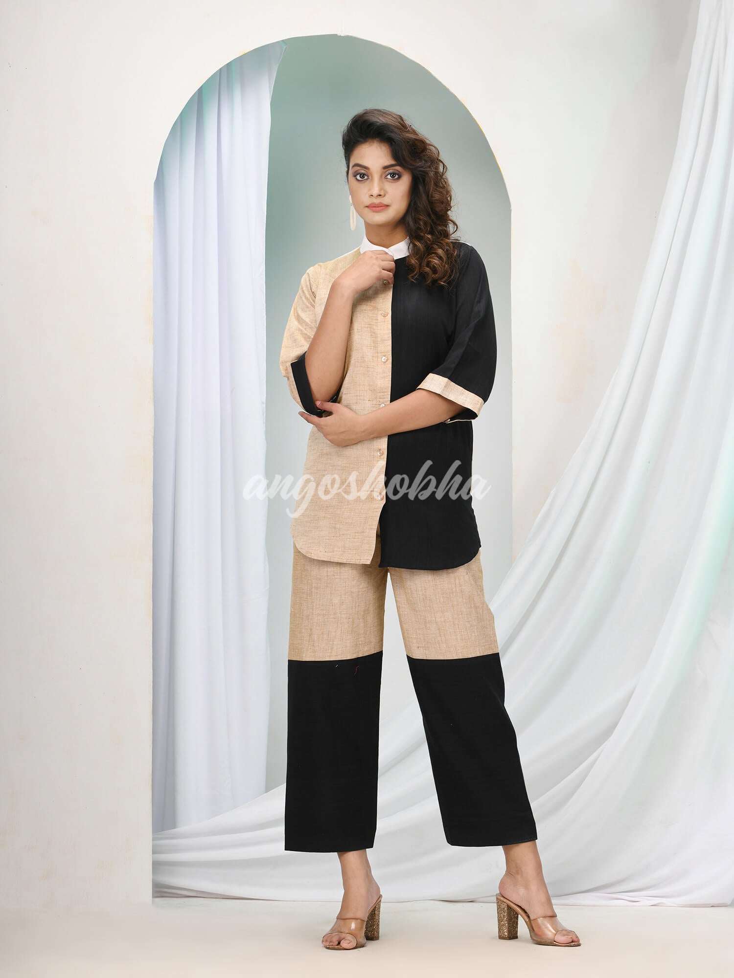 Beige Cotton Bengal Handwoven Kurta Set