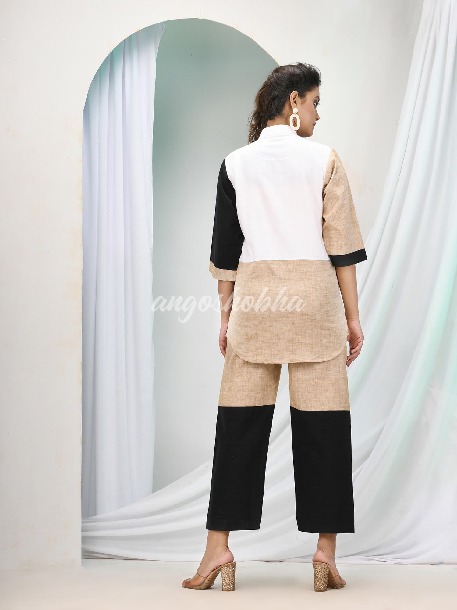 Beige Cotton Bengal Handwoven Kurta Set