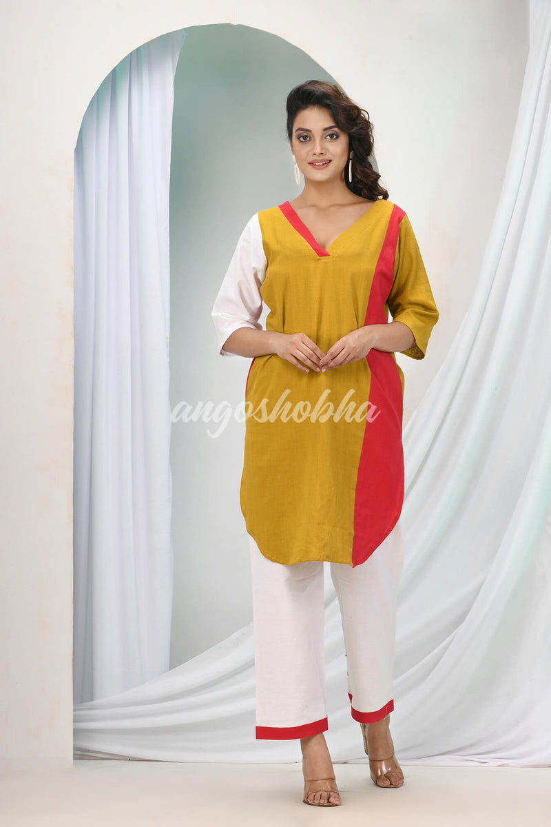 Dark Mustard Cotton Bengal Handwoven Kurta Set