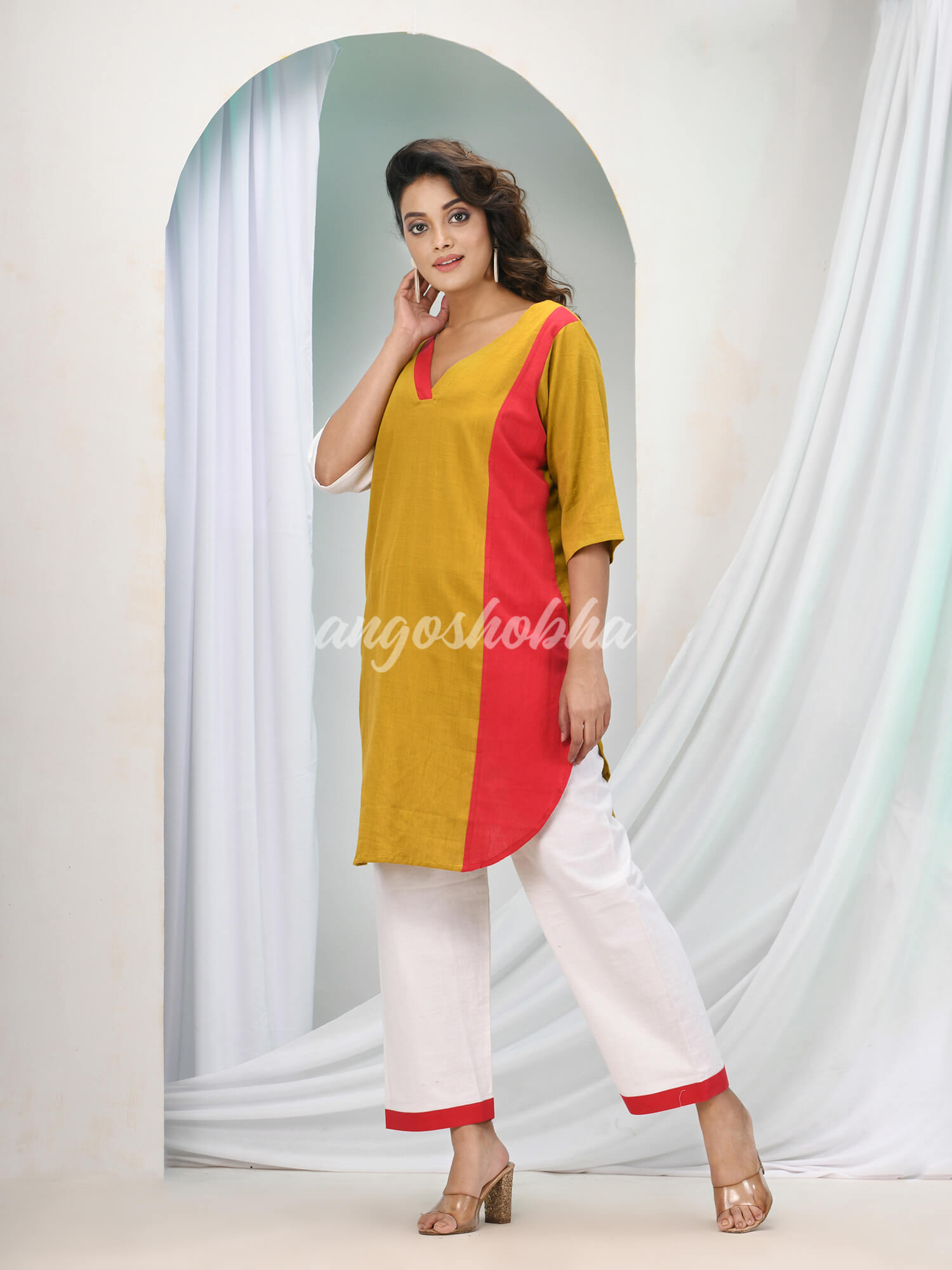 Dark Mustard Cotton Bengal Handwoven Kurta Set