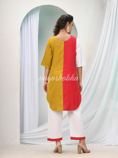 Dark Mustard Cotton Bengal Handwoven Kurta Set