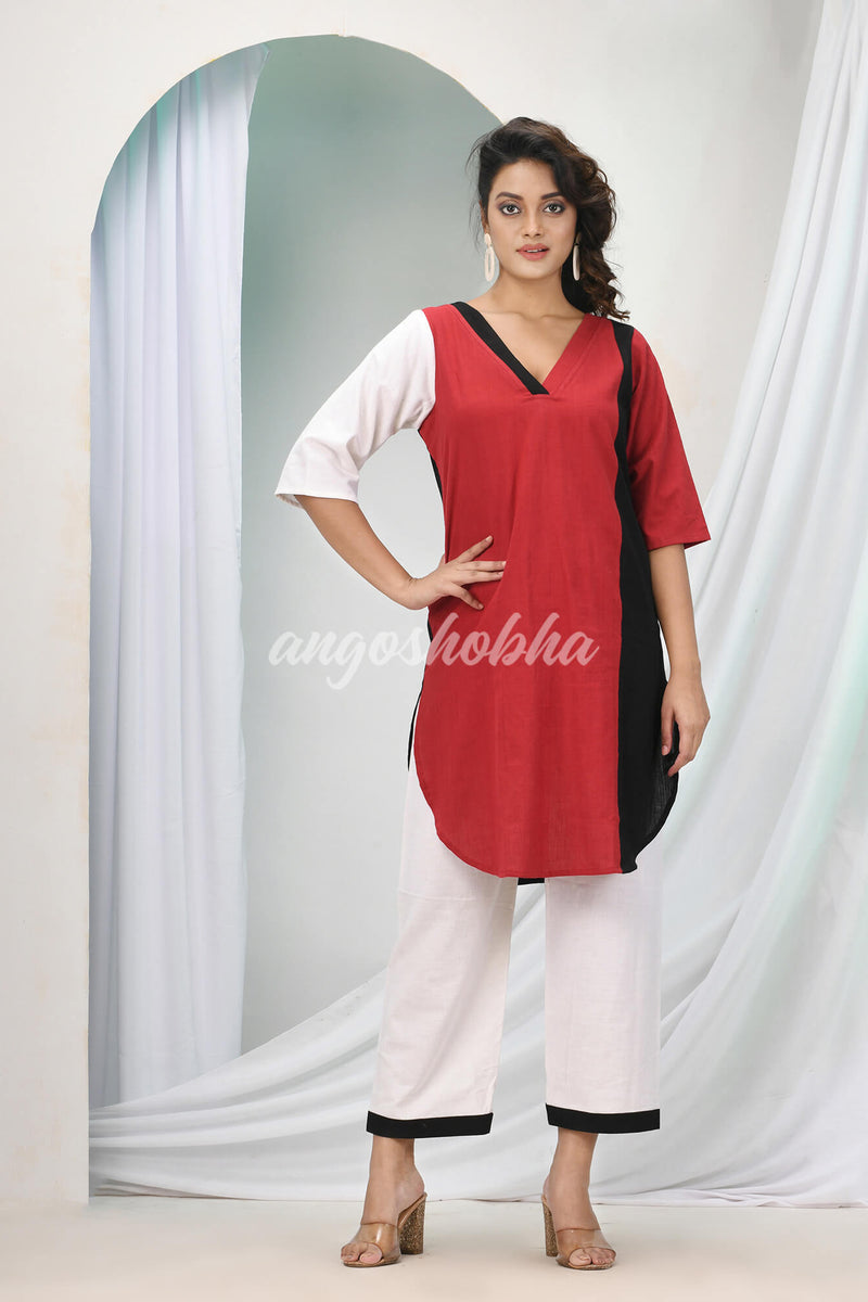 Maroon Cotton Bengal Handwoven Kurta Set