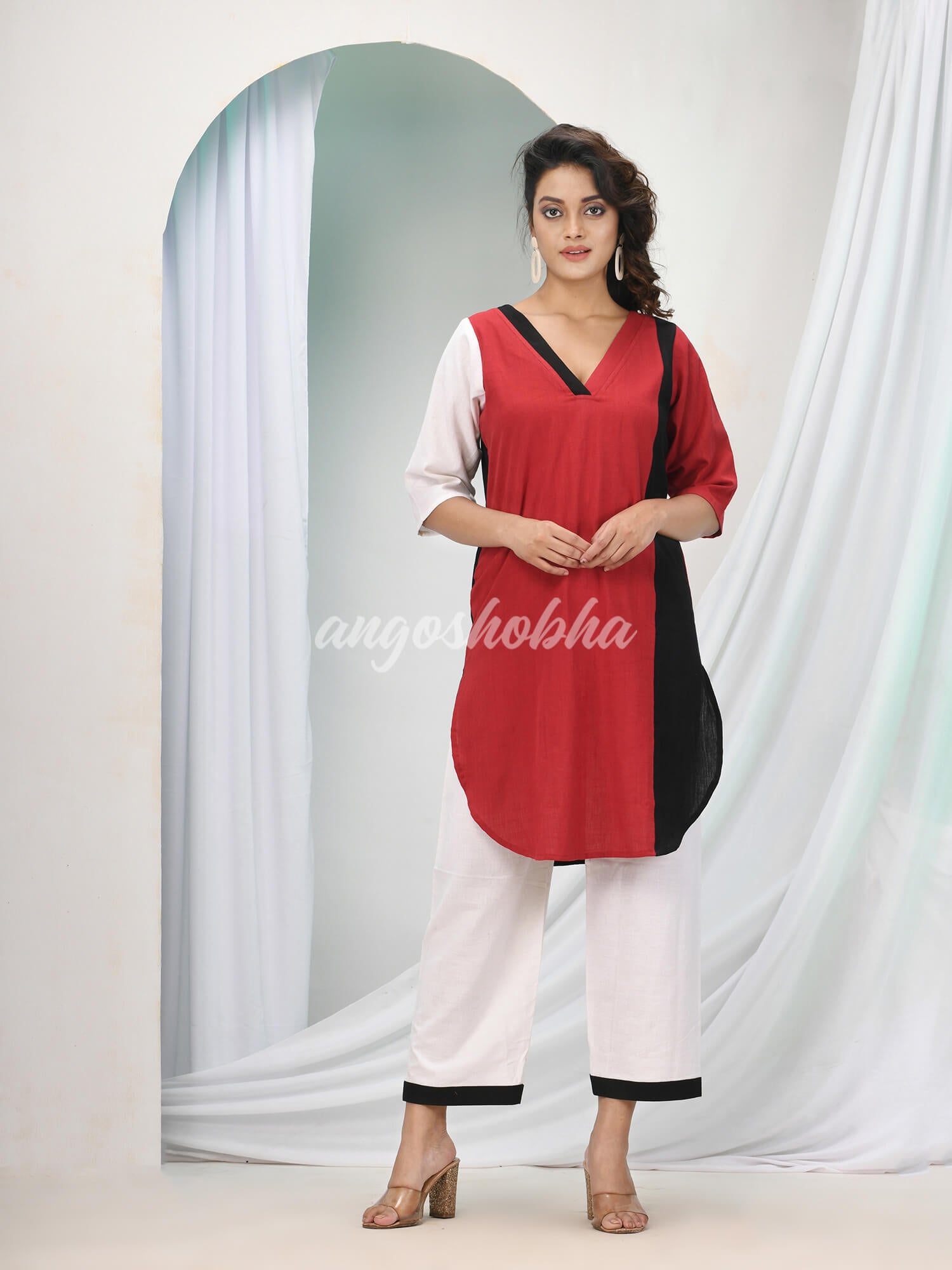 Maroon Cotton Bengal Handwoven Kurta Set