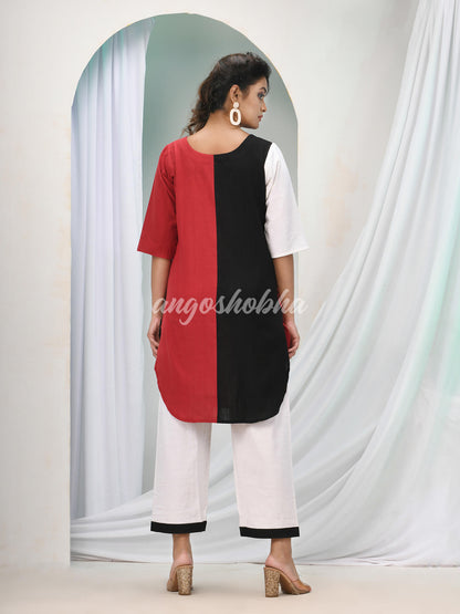 Maroon Cotton Bengal Handwoven Kurta Set