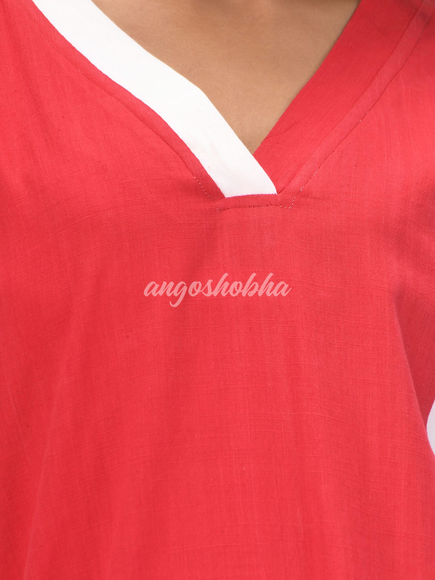 Red Cotton Bengal Handwoven Kurta Set